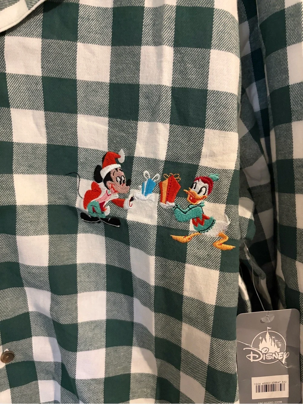 Women’s Disney Green and White Checkered Kids Pajama Set with Character Pocket - Picture 2 of 10